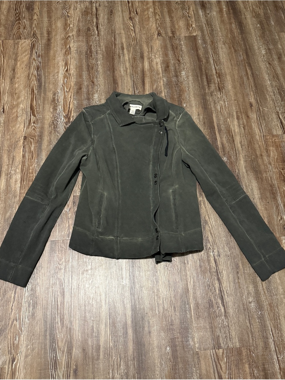Marrakech Ryder Moto Jacket Women's Large Asymmetrical Zip in Olive Green Wash